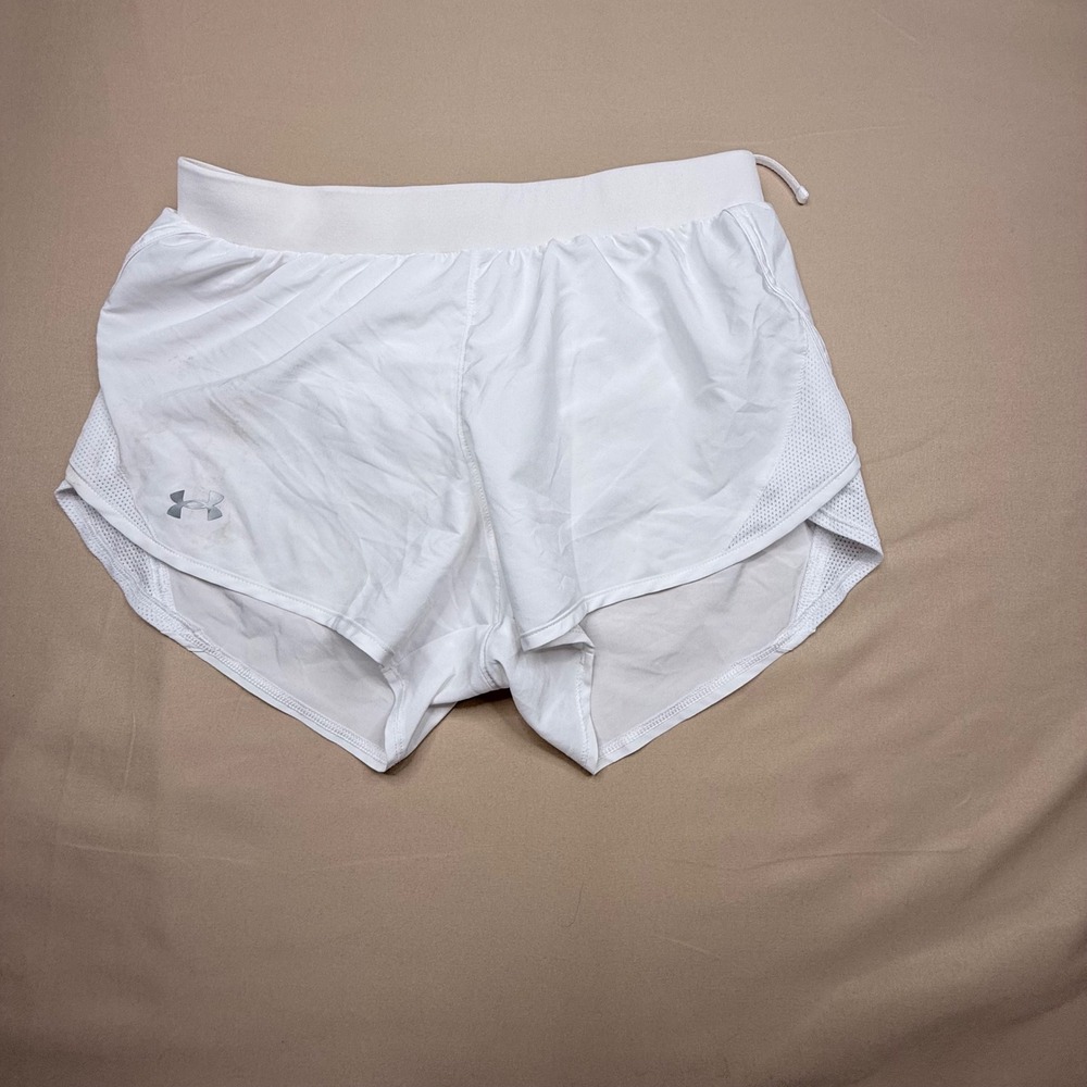 Under Armour HeatGear Fly By White Running Shorts Womens Medium Loose Fit 3in